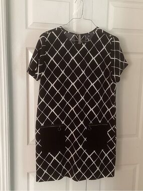 Valette Black Dress with White Lattice Pattern, size L
